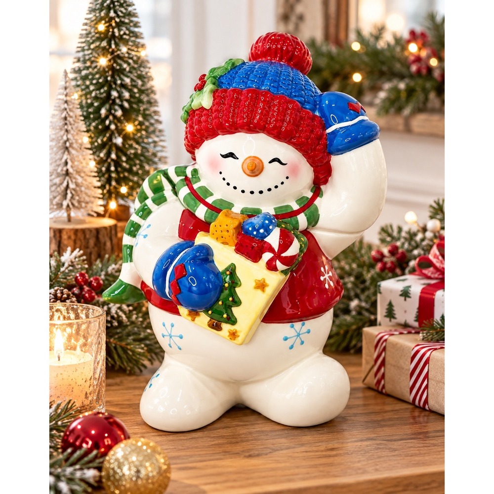 Studio Nova Festive Frosty Snowman Cookie Jar KT700 Christmas Holiday Ceramic